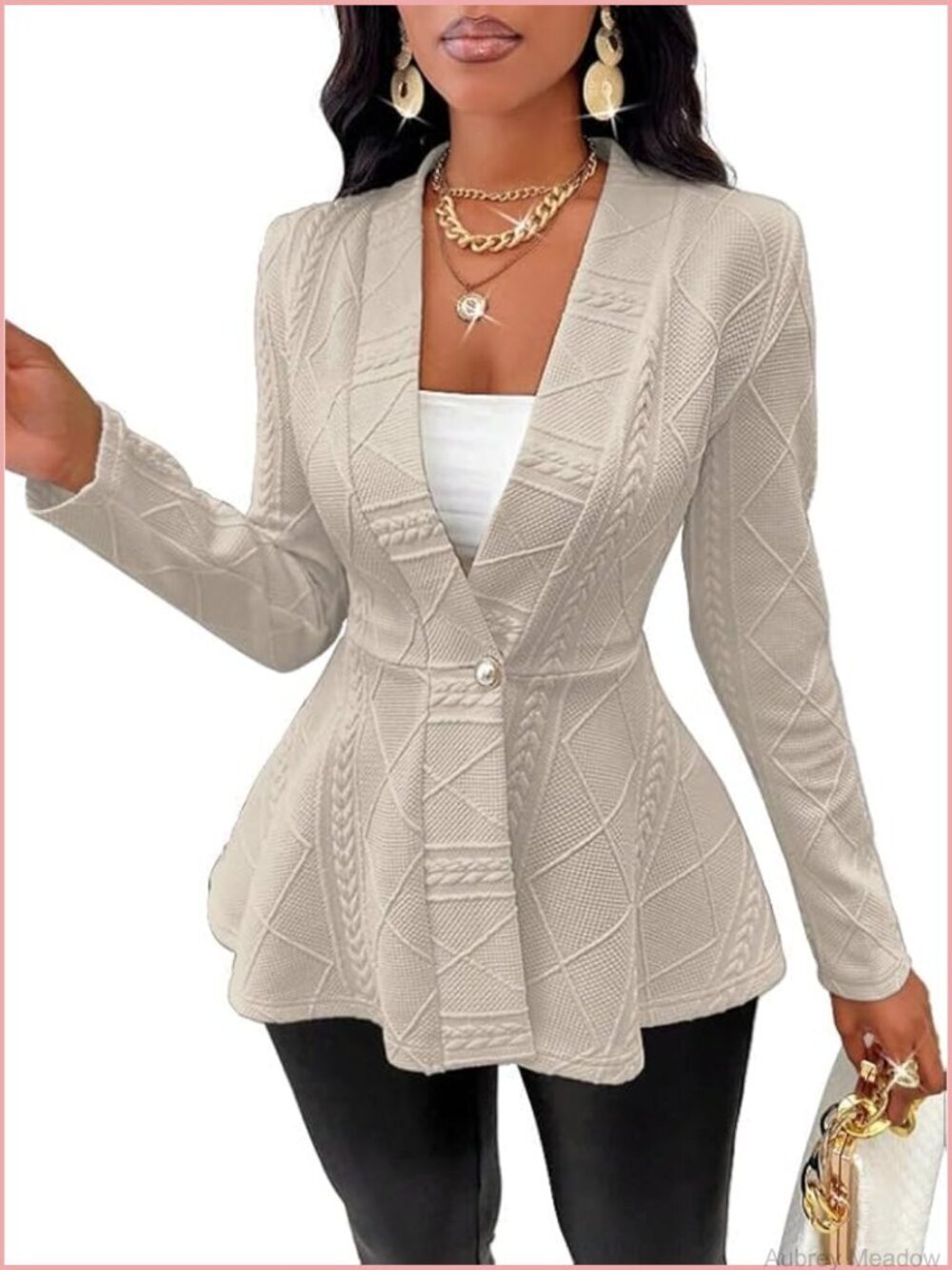 Business Casual Peplum Blazer Suit Jacket Long Sleeve Knit Cardigan Office